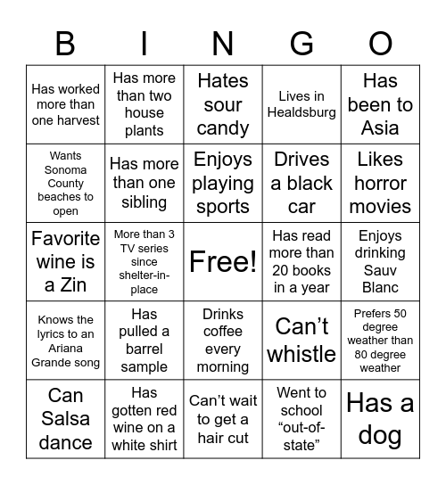 Sonoma Quality Team Bingo Card