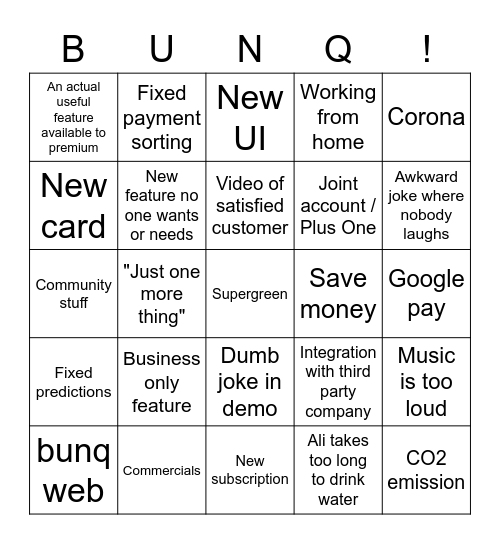 bunq #14 Bingo Card