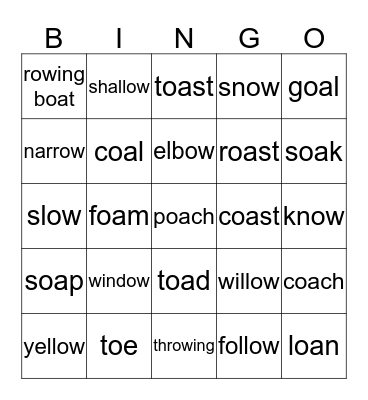 oa  ow  oe Bingo Card