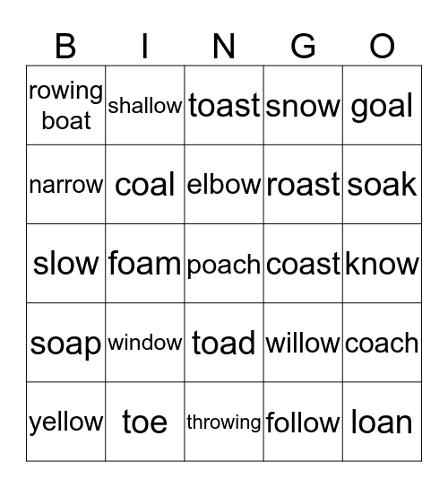 oa  ow  oe Bingo Card