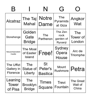 Man-made Wonders Bingo Card