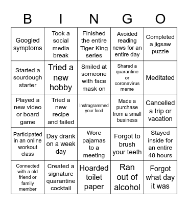 Quarantine Bingo Card