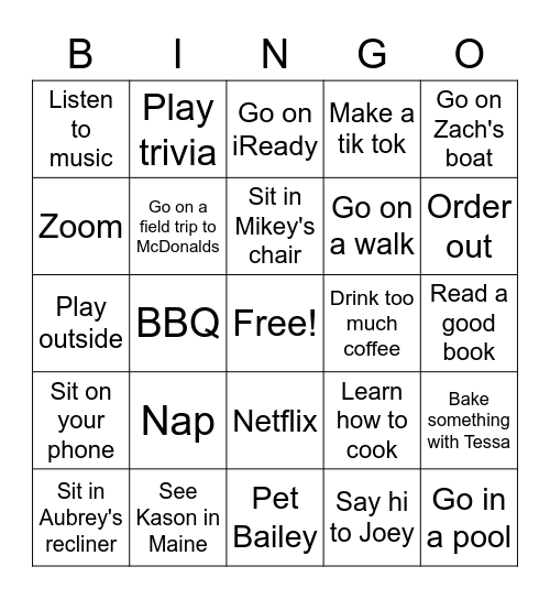 Quarantine Bingo Card