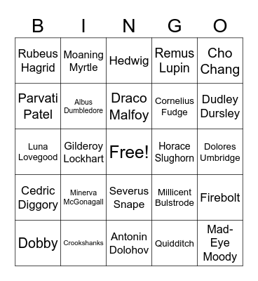 Wizarding World Bingo Card