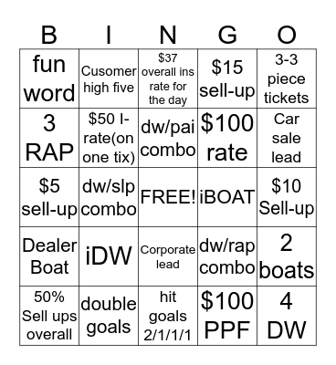 Sales Bingo Card