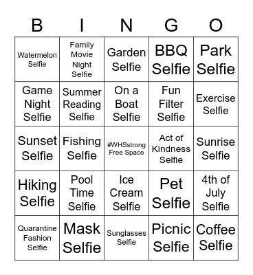 Summer Selfie BINGO Card