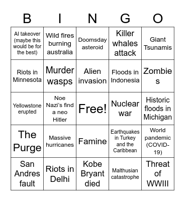 2020 Bingo! Bingo Card