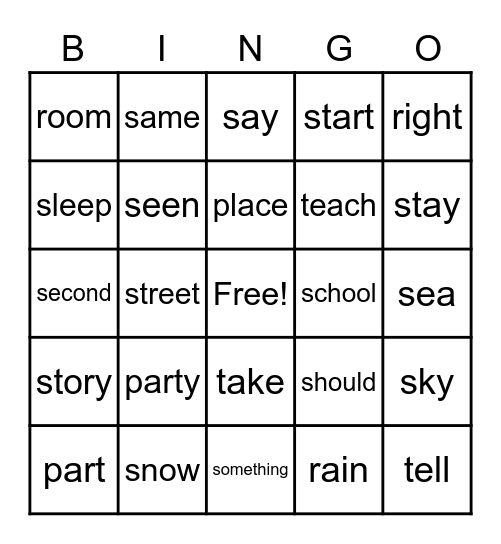 Caden's Sight Words (4th column) Bingo Card