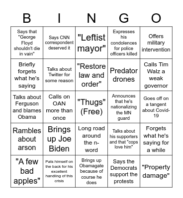 Trump's Press Conference Bingo Card