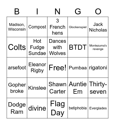 Totally Random Bingo Card