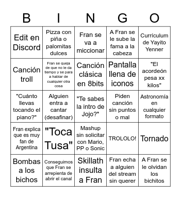 Fromguer Streaming! Bingo Card