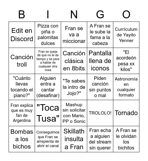 Fromguer Streaming! Bingo Card