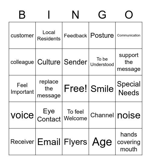 Communication Bingo Card