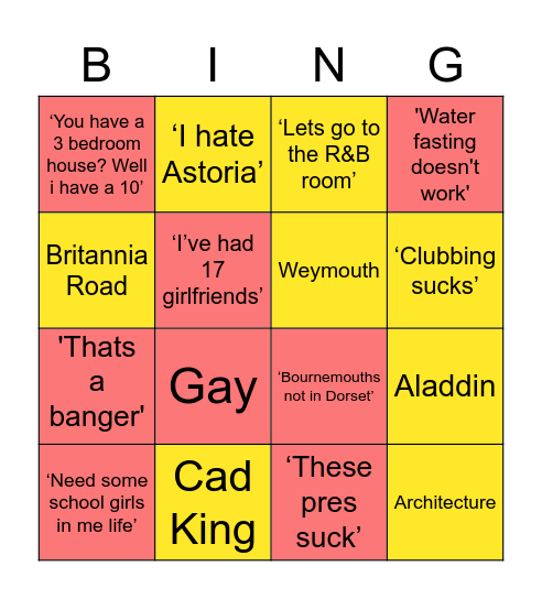 Joe's BDay Bingo Card