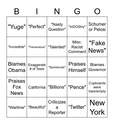 Trump Press Conference Bingo Card