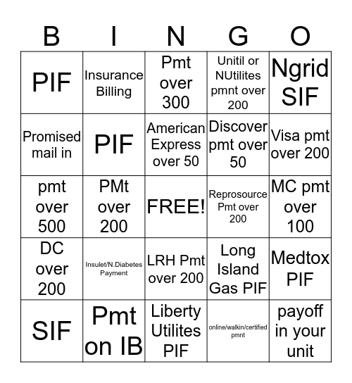 Collection Bingo Card