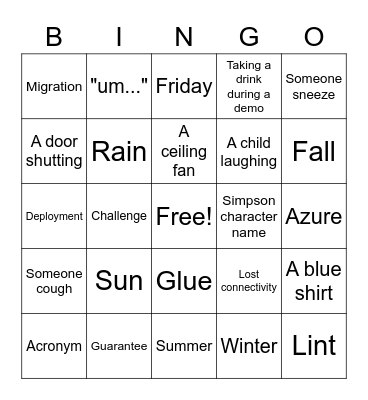 2005 Demo Day Bingo Card