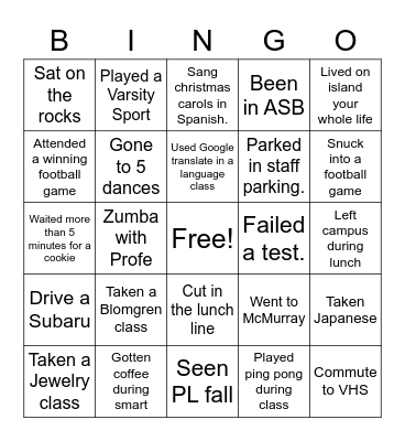 VHS BINGO CLASS OF 2020 Bingo Card