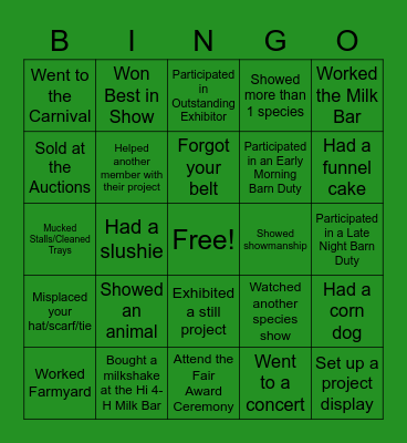 Fair Memories Bingo Card