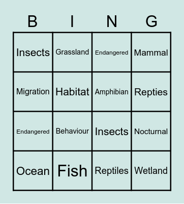 Animal BINGO Card