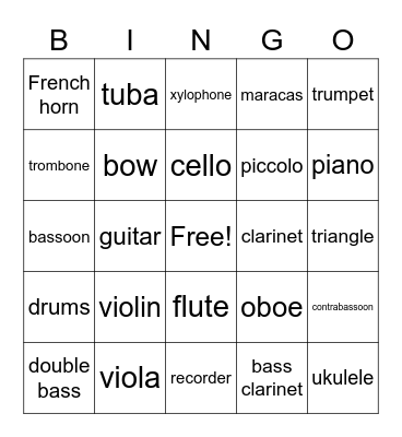 Instruments Bingo Card
