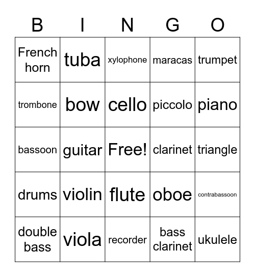 Instruments Bingo Card