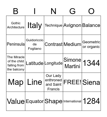 Gothic Architecture in Italy  Bingo Card