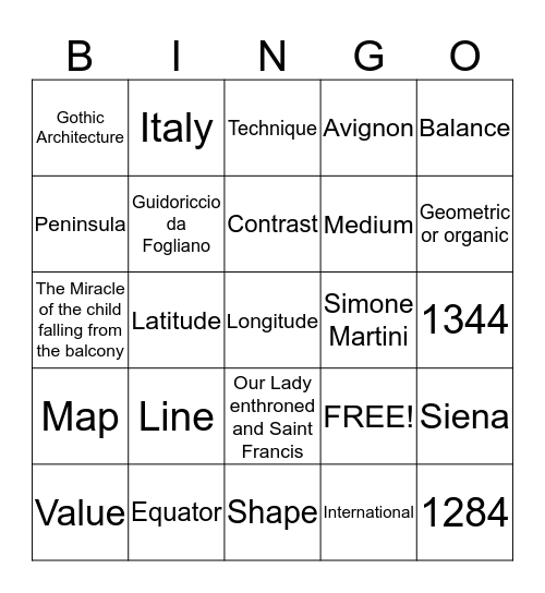 Gothic Architecture in Italy  Bingo Card