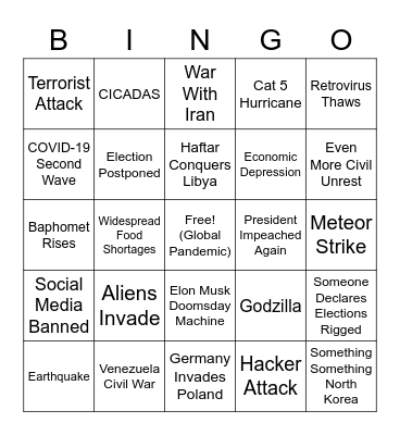 The Year 2020 Bingo Card