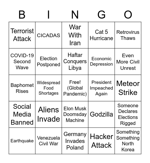 The Year 2020 Bingo Card