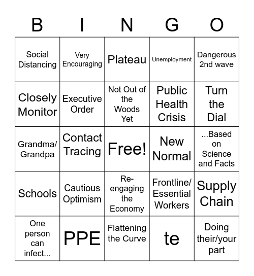 Big Gretch's COVID-19 PRESSER BINGO Card