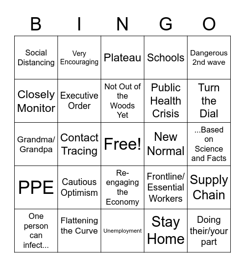 Big Gretch's COVID-19 PRESSER BINGO Card