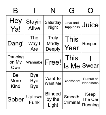 RLT Music Bingo! Bingo Card