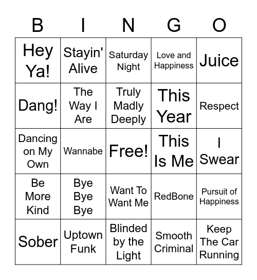 RLT Music Bingo! Bingo Card