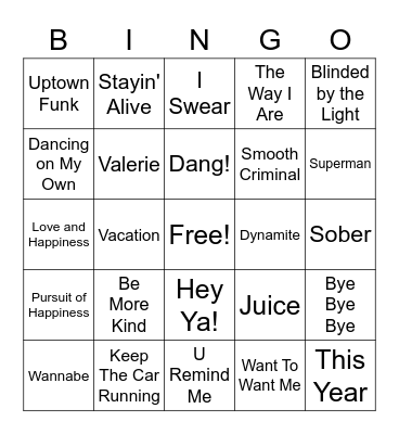 RLT Music Bingo! Bingo Card