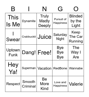 RLT Music Bingo! Bingo Card
