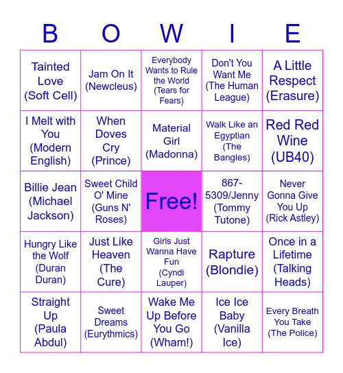 Radio Bingo - Rad 80's Bingo Card