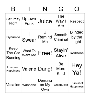 RLT Music Bingo! Bingo Card