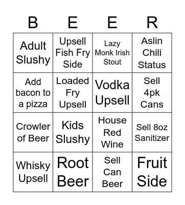 NTH BINGO-Gallon Sani=Free Space Bingo Card