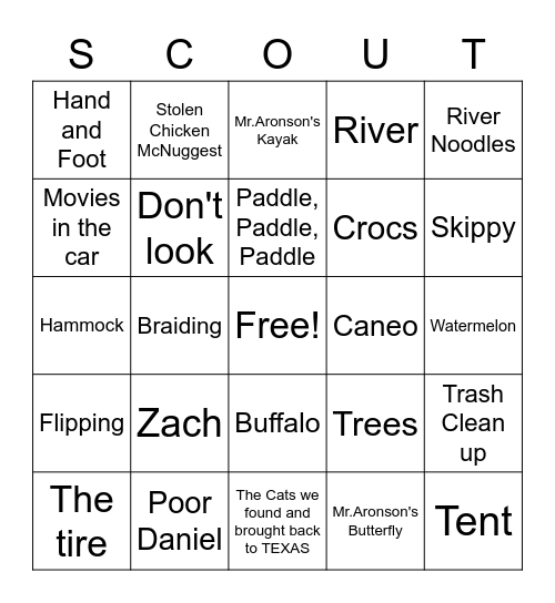 The Buffalo River Bingo Card