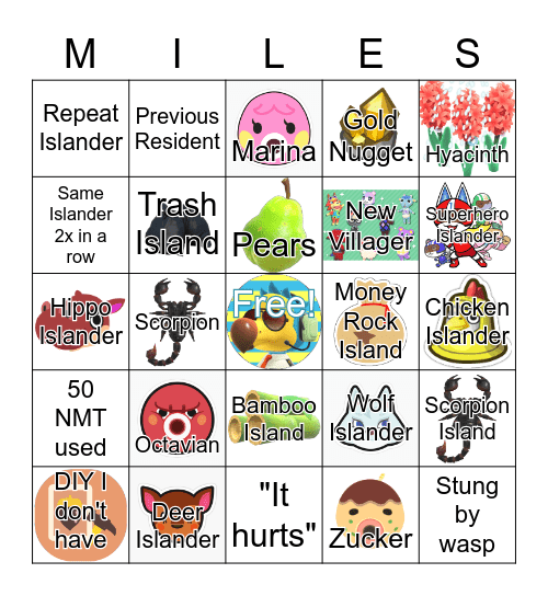 Mystery Island Bingo Card