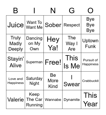 RLT Music Bingo! Bingo Card