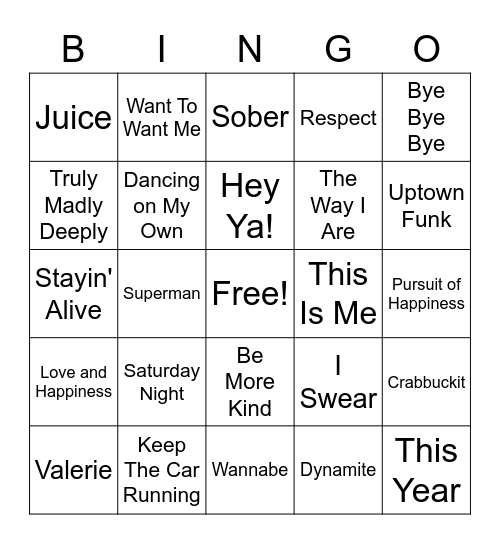 RLT Music Bingo! Bingo Card