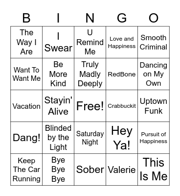 RLT Music Bingo! Bingo Card