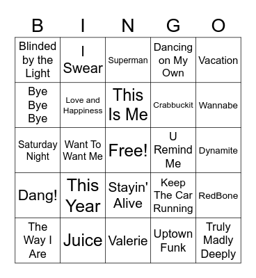 RLT Music Bingo! Bingo Card