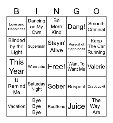 RLT Music Bingo! Bingo Card