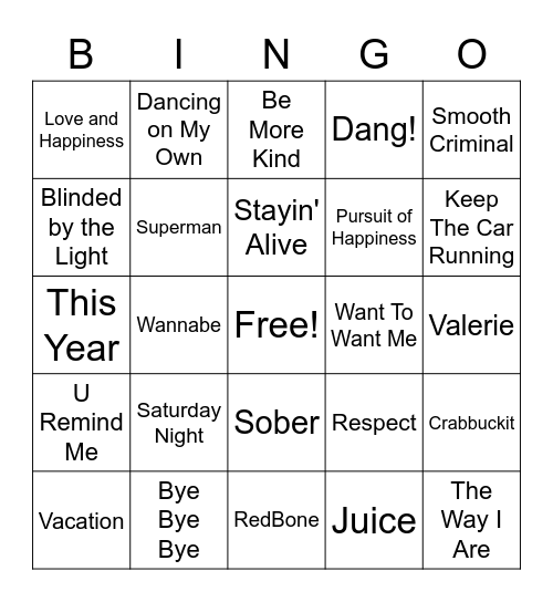 RLT Music Bingo! Bingo Card