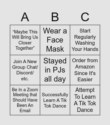 Quarantingo Bingo Card