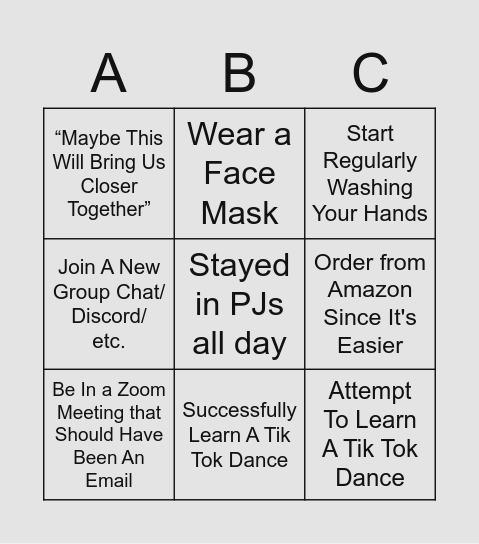 Quarantingo Bingo Card