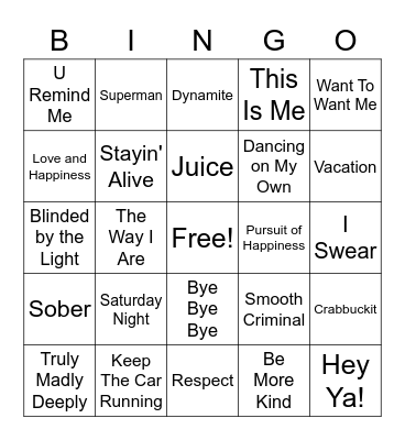 RLT Music Bingo! Bingo Card